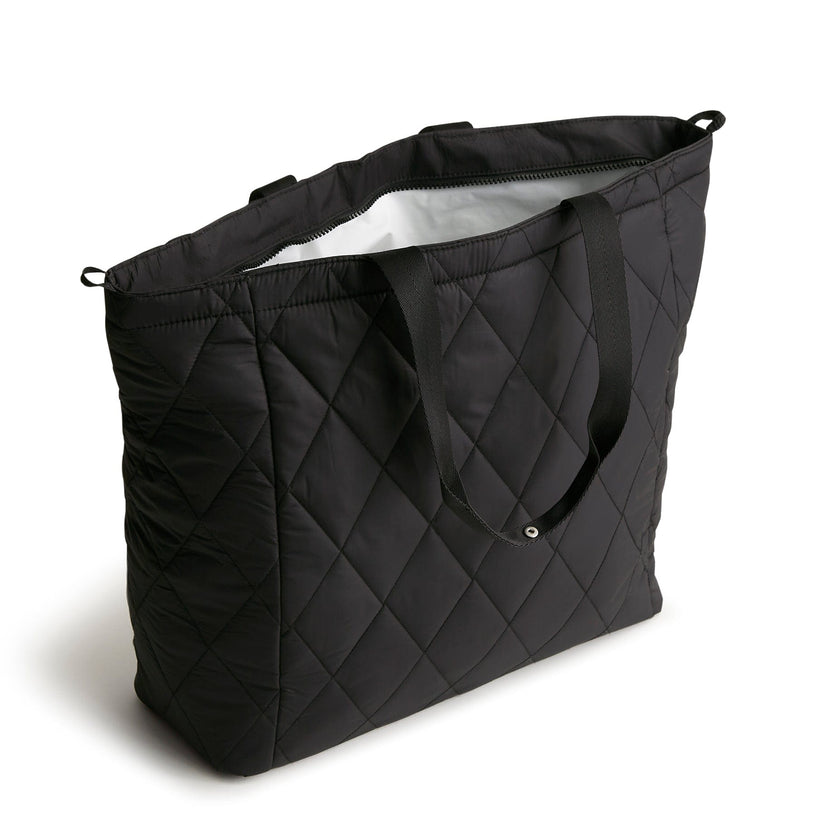 Insulated quilted tote bag cooler with long straps