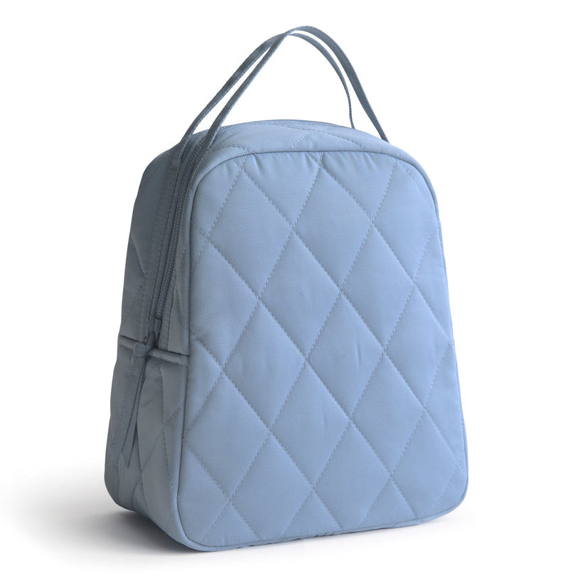 Lunch bag in light blue quilted cotton fabric
